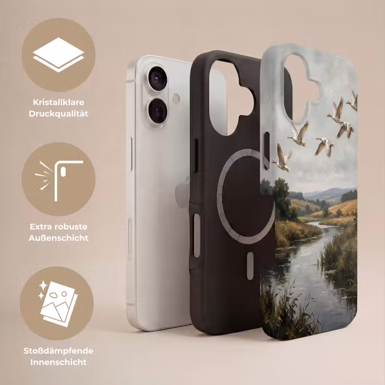 Eenden - Rivier - Landschap - Vlucht - Nostalgisch Toughcase MagSafe Apple iPhone 17 klein -USP_Lagen_DE