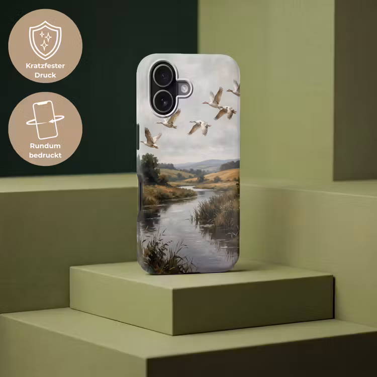 Eenden - Rivier - Landschap - Vlucht - Nostalgisch Toughcase MagSafe Apple iPhone 17 klein -USP_PrintM_DE