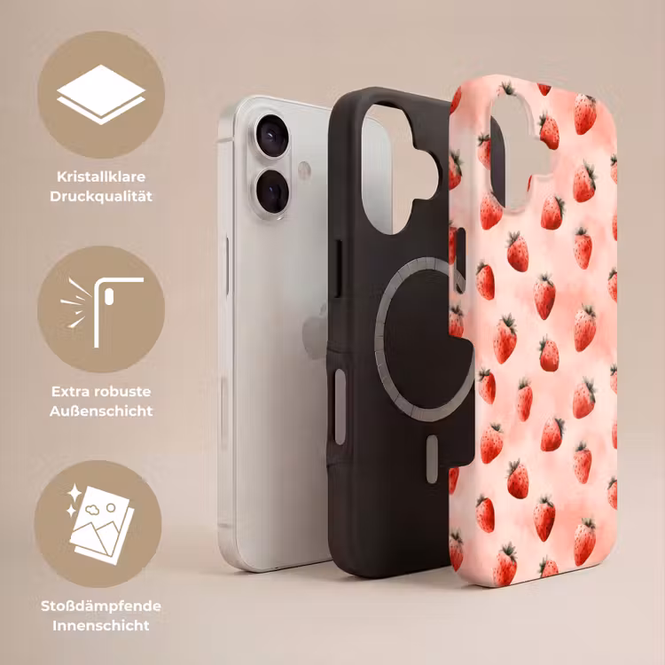 Aardbei - Patroon - Roze Toughcase MagSafe Apple iPhone 17 klein 1017 -USP_Lagen_DE