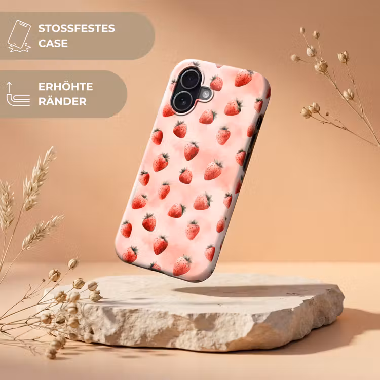 Aardbei - Patroon - Roze Toughcase MagSafe Apple iPhone 17 klein 1017 -USP_RandenV_DE