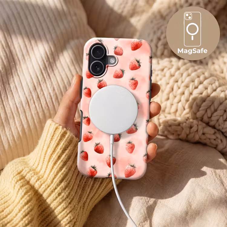 Aardbei - Patroon - Roze Toughcase MagSafe Apple iPhone 17 klein 1017 -USP_MagsafeV