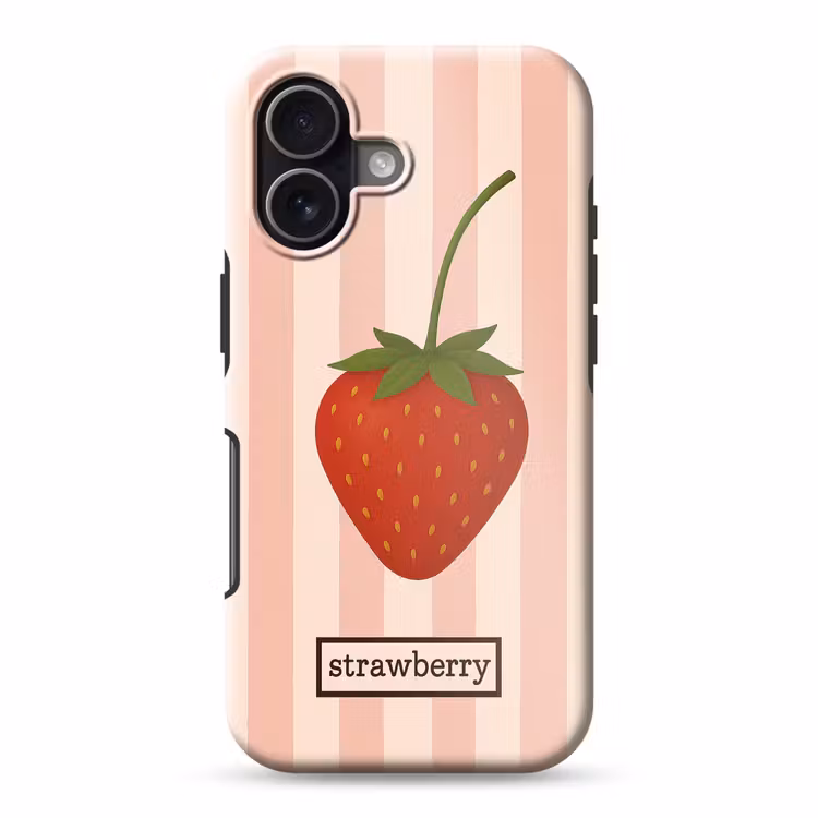 Aardbei - Strepen - Minimalistisch - Rood Toughcase MagSafe Apple iPhone 17 klein -3d