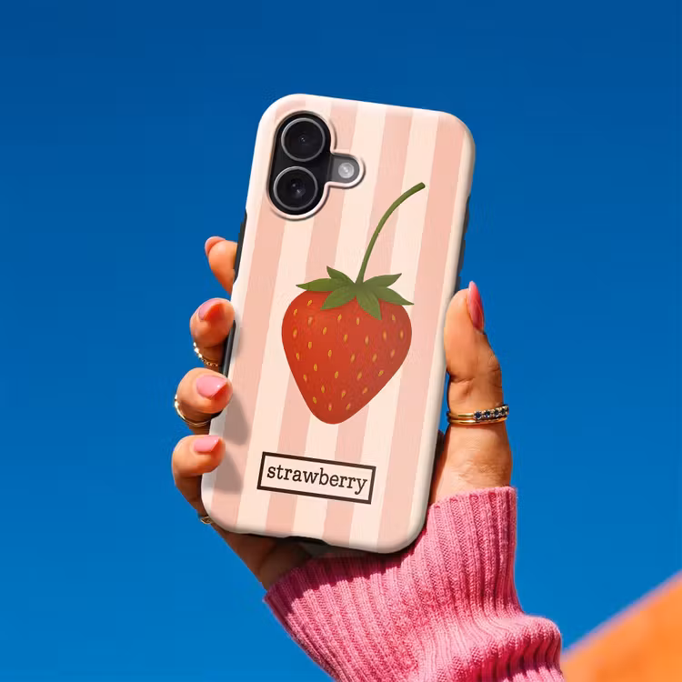 Aardbei - Strepen - Minimalistisch - Rood Toughcase MagSafe Apple iPhone 17 klein -Sfeer1V