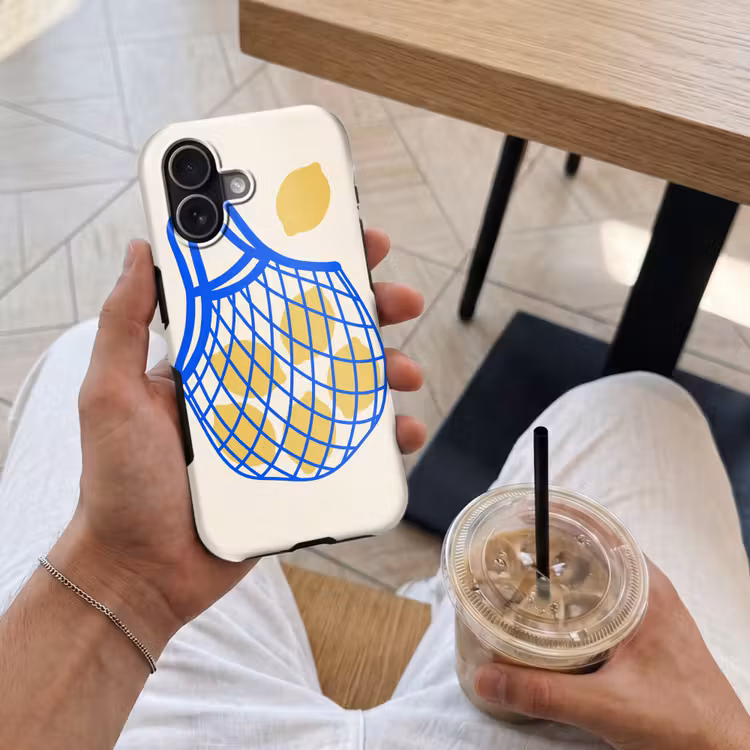 Eten - Citroen - Boodschappen - Abstract - Geel - Blauw Toughcase MagSafe Apple iPhone 17 klein -Sfeer1M