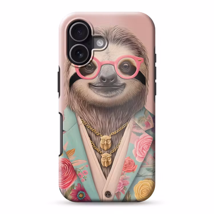 Luiaard - Bloemenprint - Bril - Roze Toughcase MagSafe Apple iPhone 17 klein -3d