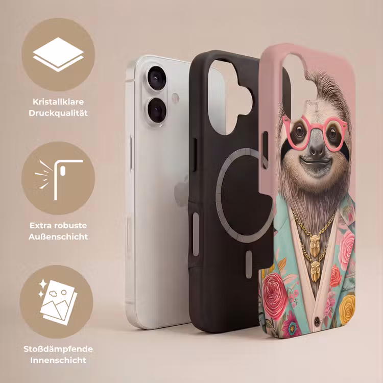 Luiaard - Bloemenprint - Bril - Roze Toughcase MagSafe Apple iPhone 17 klein -USP_Lagen_DE