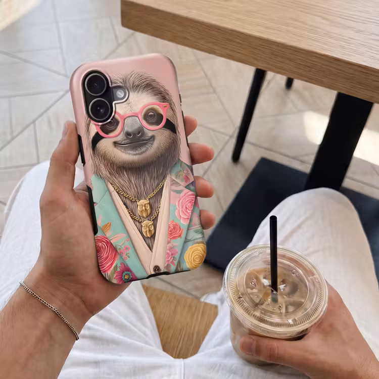 Luiaard - Bloemenprint - Bril - Roze Toughcase MagSafe Apple iPhone 17 klein -Sfeer1M