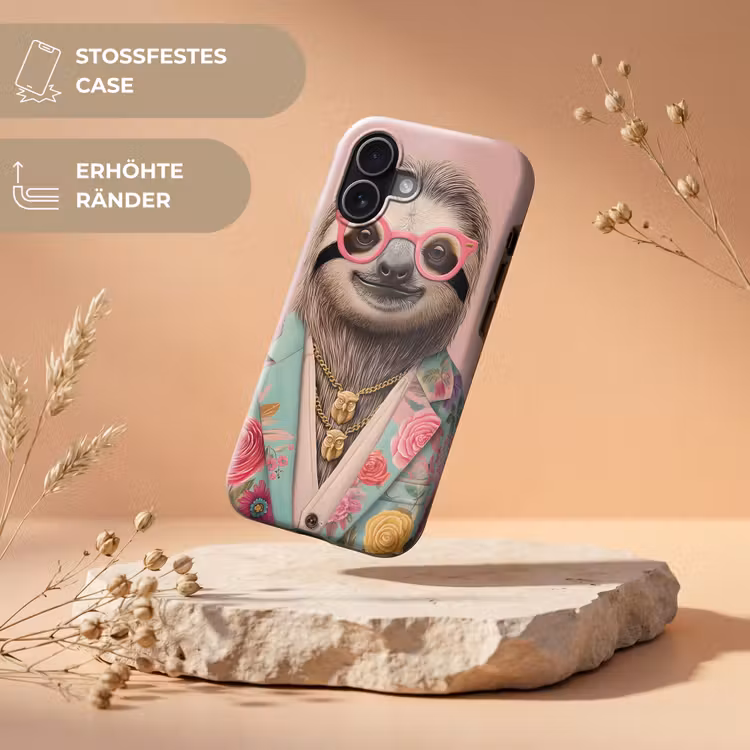 Luiaard - Bloemenprint - Bril - Roze Toughcase MagSafe Apple iPhone 17 klein -USP_RandenV_DE
