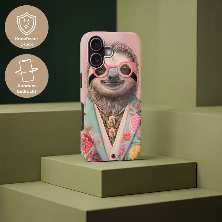 Luiaard - Bloemenprint - Bril - Roze Toughcase MagSafe Apple iPhone 17 klein -USP_PrintM_DE