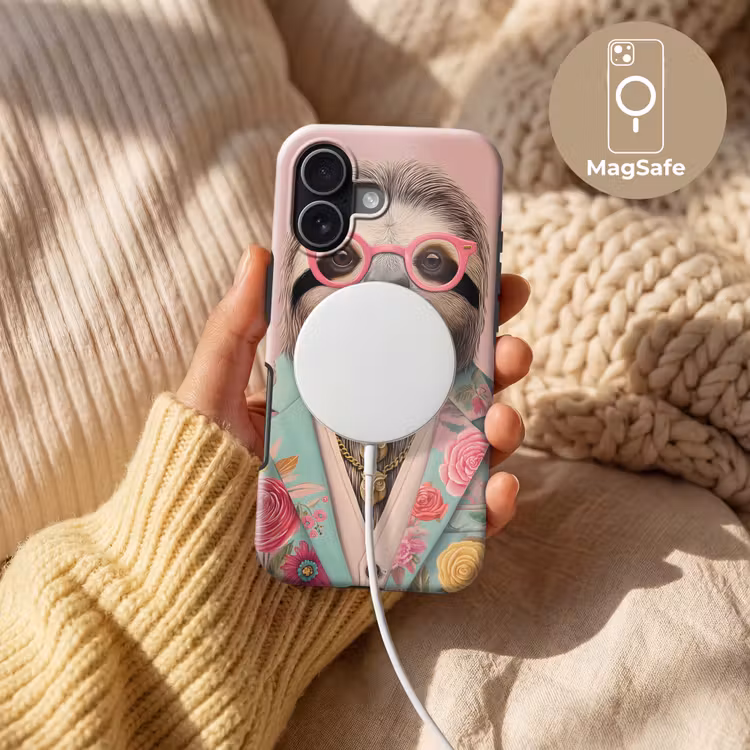 Luiaard - Bloemenprint - Bril - Roze Toughcase MagSafe Apple iPhone 17 klein -USP_MagsafeV