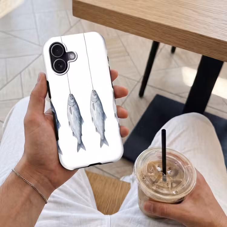 Vissen - Illustratie - Delfts - Blauw Toughcase MagSafe Apple iPhone 17 klein -Sfeer1M