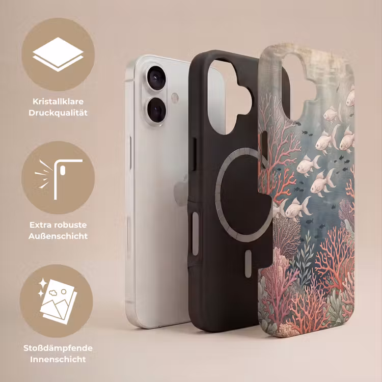 Vis - Koraal - Onderwater - Illustratie - Vintage Toughcase MagSafe Apple iPhone 17 klein -USP_Lagen_DE
