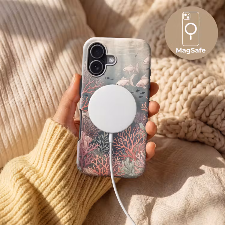 Vis - Koraal - Onderwater - Illustratie - Vintage Toughcase MagSafe Apple iPhone 17 klein -USP_MagsafeV