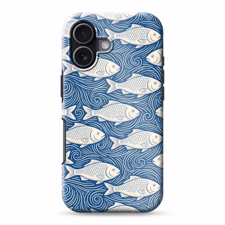 Vis - Water - Patroon - Grafisch - Blauw Toughcase MagSafe Apple iPhone 17 klein -3d