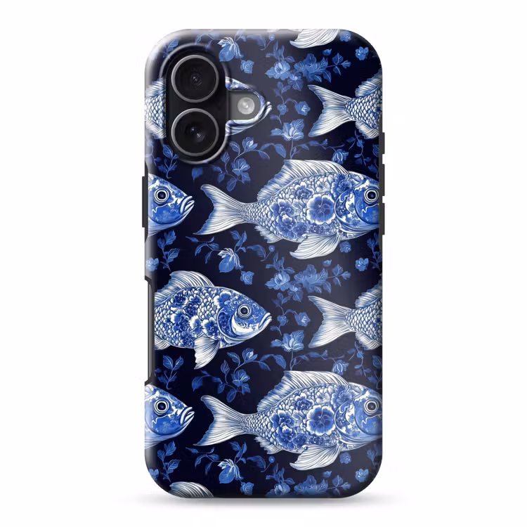 Vissen - Bloemen - Blauw Toughcase MagSafe Apple iPhone 17 klein 1017 -3d
