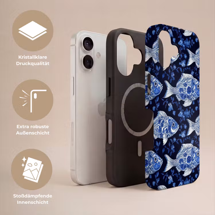 Vissen - Bloemen - Blauw Toughcase MagSafe Apple iPhone 17 klein 1017 -USP_Lagen_DE
