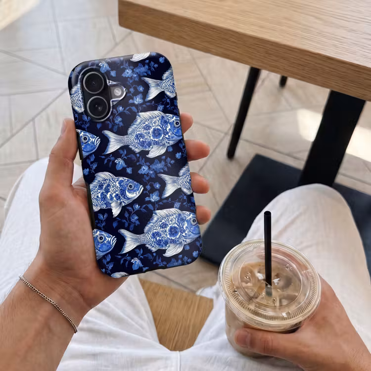Vissen - Bloemen - Blauw Toughcase MagSafe Apple iPhone 17 klein 1017 -Sfeer1M