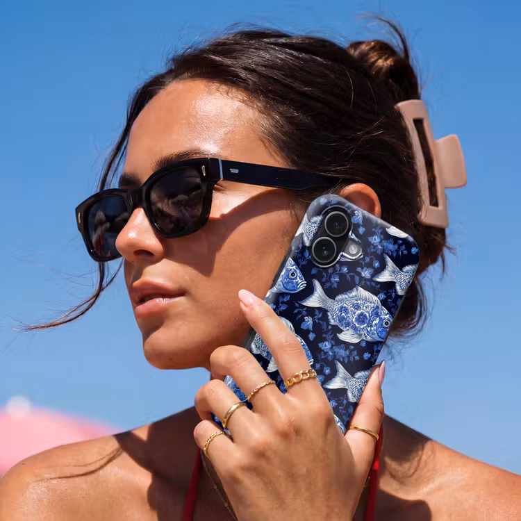 Vissen - Bloemen - Blauw Toughcase MagSafe Apple iPhone 17 klein 1017 -Sfeer2V