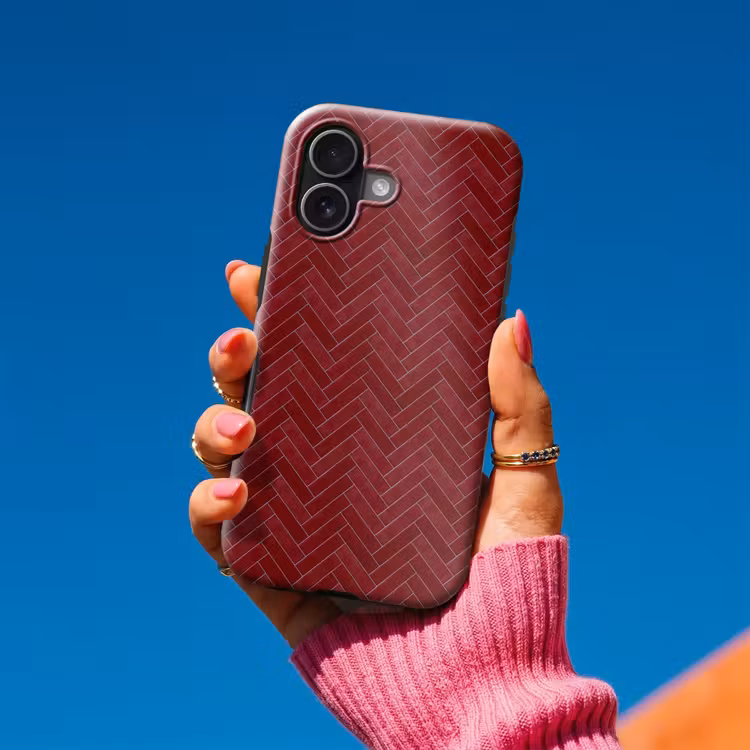 Visgraat - Wandtegel - Bordeaux - Rood Toughcase MagSafe Apple iPhone 17 klein 1017 -Sfeer1V