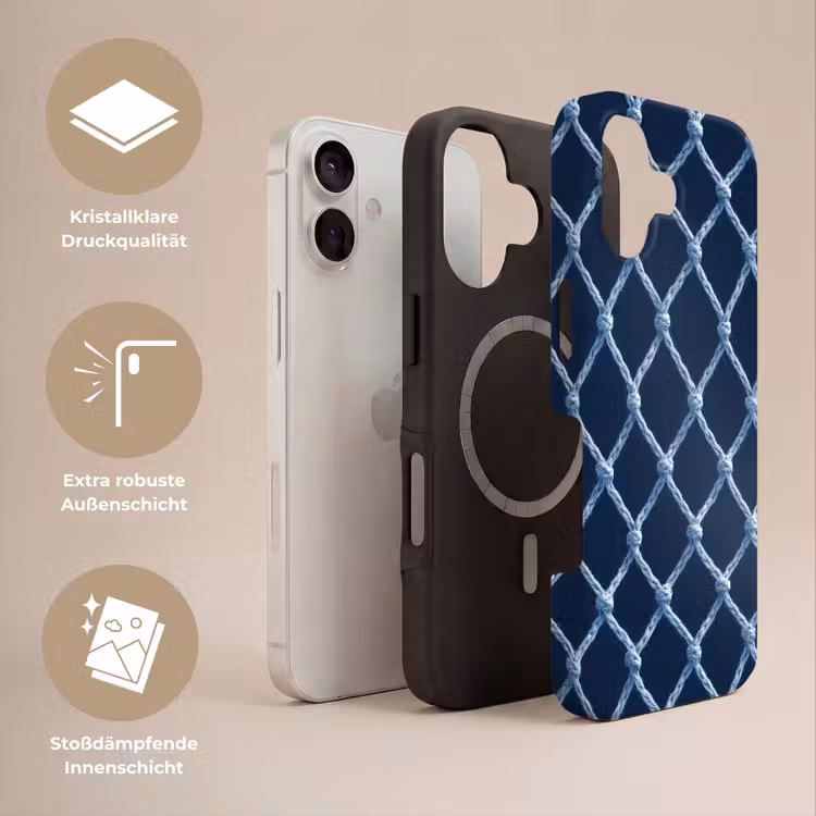 Visnet - Touw - Patroon - Marineblauw Toughcase MagSafe Apple iPhone 17 klein 1017 -USP_Lagen_DE