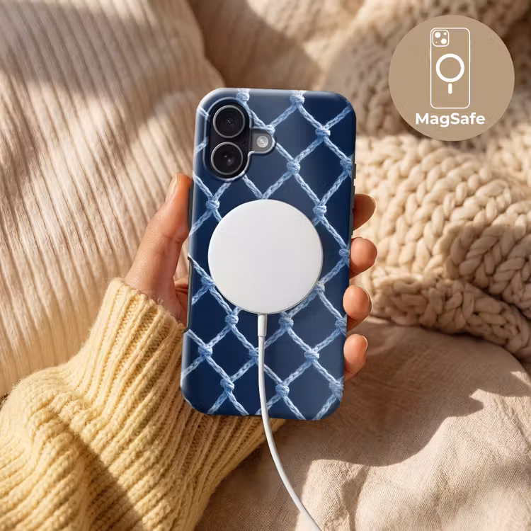 Visnet - Touw - Patroon - Marineblauw Toughcase MagSafe Apple iPhone 17 klein 1017 -USP_MagsafeV