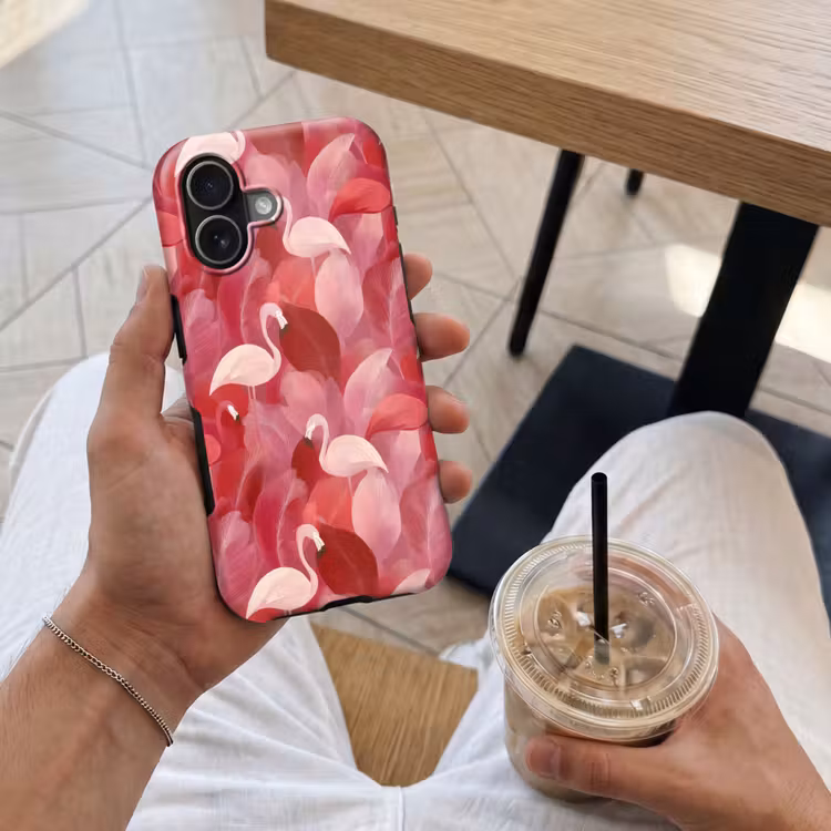 Flamingo - Botanisch - Elegant - Roze - Rood Toughcase MagSafe Apple iPhone 17 klein 1017 -Sfeer1M