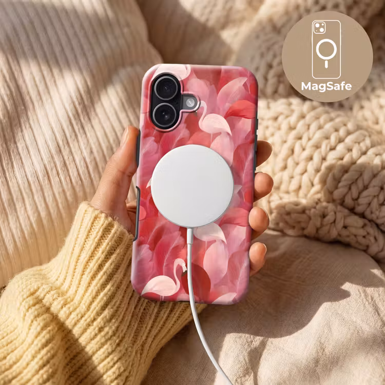 Flamingo - Botanisch - Elegant - Roze - Rood Toughcase MagSafe Apple iPhone 17 klein 1017 -USP_MagsafeV