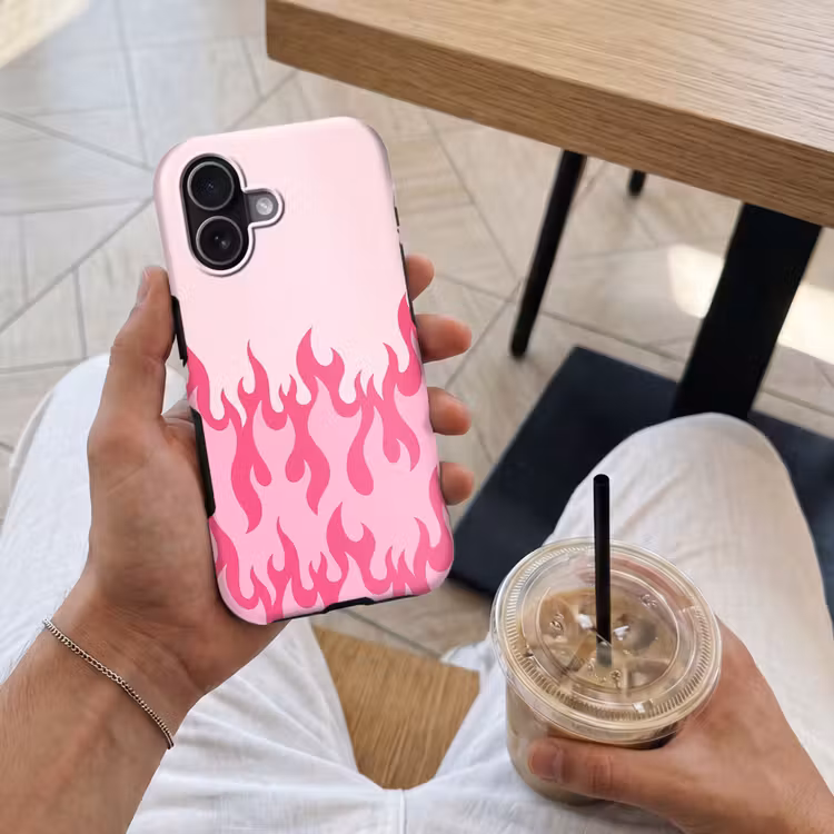 Vlammen - Patroon - Abstract - Modern - Roze Toughcase MagSafe Apple iPhone 17 klein -Sfeer1M