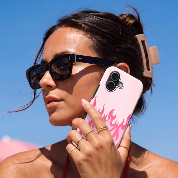 Vlammen - Patroon - Abstract - Modern - Roze Toughcase MagSafe Apple iPhone 17 klein -Sfeer2V