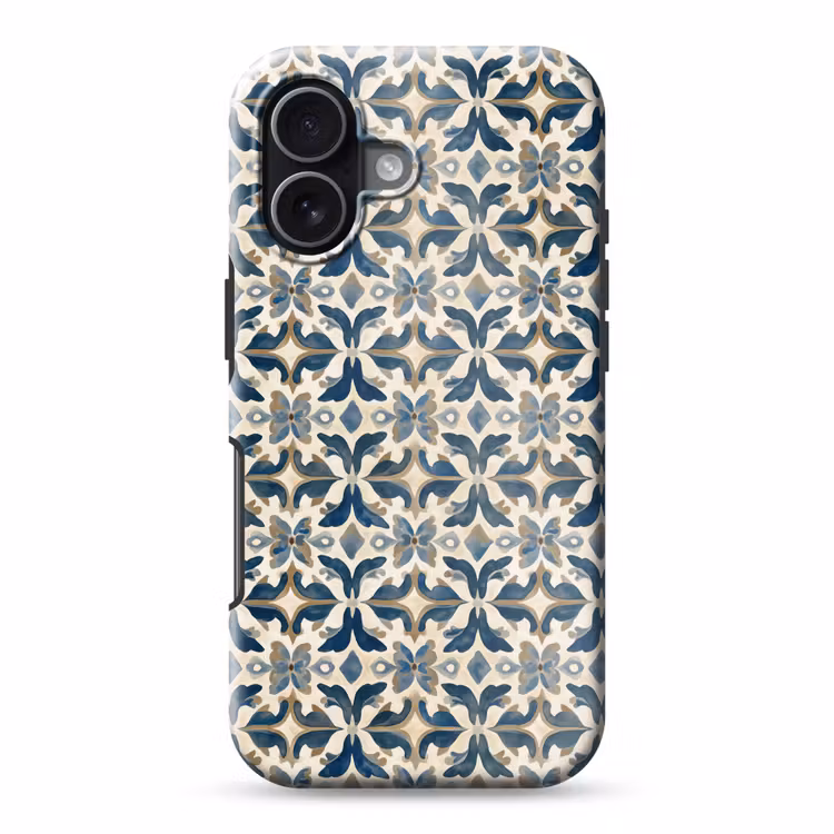 Tegel - Patroon - Blauw - Beige Toughcase MagSafe Apple iPhone 17 klein 1017 -3d