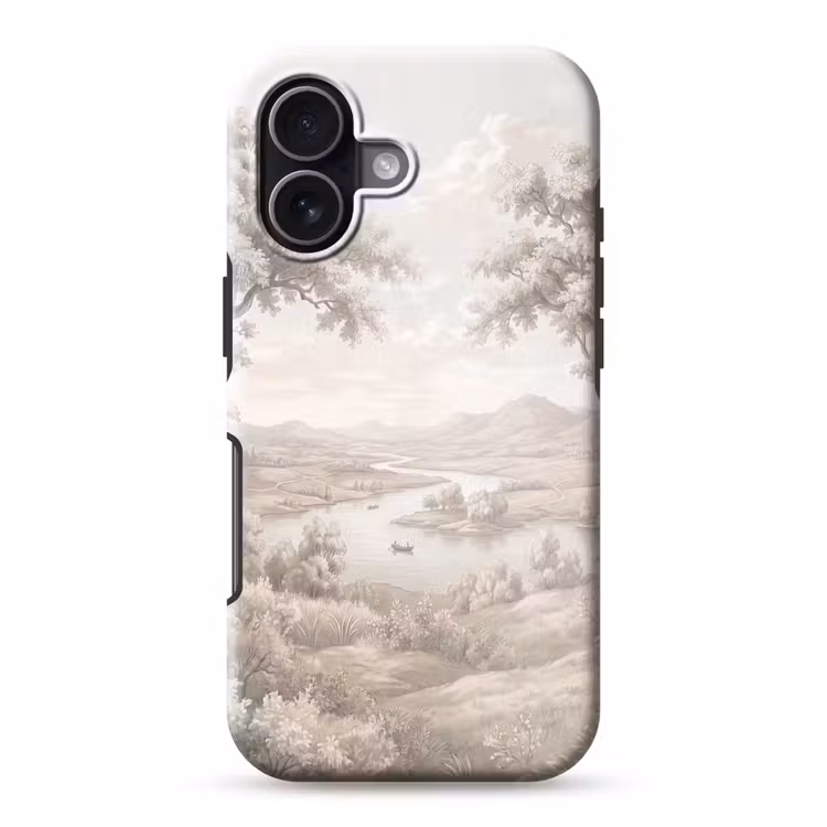 Rivierlandschap - Bergen - Natuur - Vintage - Beige Toughcase MagSafe Apple iPhone 17 klein -3d