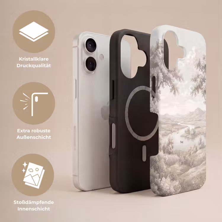 Rivierlandschap - Bergen - Natuur - Vintage - Beige Toughcase MagSafe Apple iPhone 17 klein -USP_Lagen_DE
