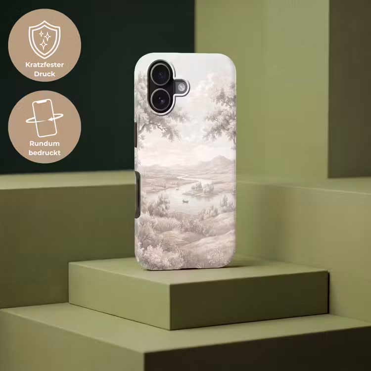 Rivierlandschap - Bergen - Natuur - Vintage - Beige Toughcase MagSafe Apple iPhone 17 klein -USP_PrintM_DE