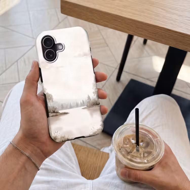 Rivierlandschap - Minimalistisch - Aardetinten Toughcase MagSafe Apple iPhone 17 klein -Sfeer1M