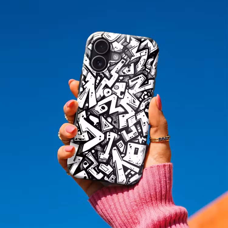 Vormen - Letters - Graffiti - Zwart Toughcase MagSafe Apple iPhone 17 klein -Sfeer1V
