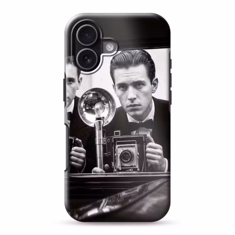 Fotograaf - Camera - Vintage - Journalistiek - Zwart-wit Toughcase MagSafe Apple iPhone 17 klein -3d