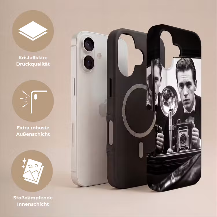 Fotograaf - Camera - Vintage - Journalistiek - Zwart-wit Toughcase MagSafe Apple iPhone 17 klein -USP_Lagen_DE