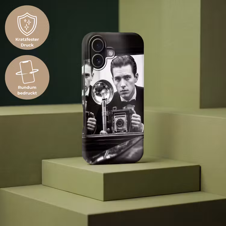 Fotograaf - Camera - Vintage - Journalistiek - Zwart-wit Toughcase MagSafe Apple iPhone 17 klein -USP_PrintM_DE