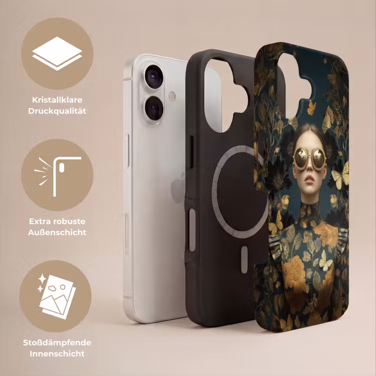 Vrouw - Bladeren - Goud - Vlinders Toughcase MagSafe Apple iPhone 17 klein -USP_Lagen_DE
