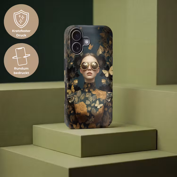 Vrouw - Bladeren - Goud - Vlinders Toughcase MagSafe Apple iPhone 17 klein -USP_PrintM_DE