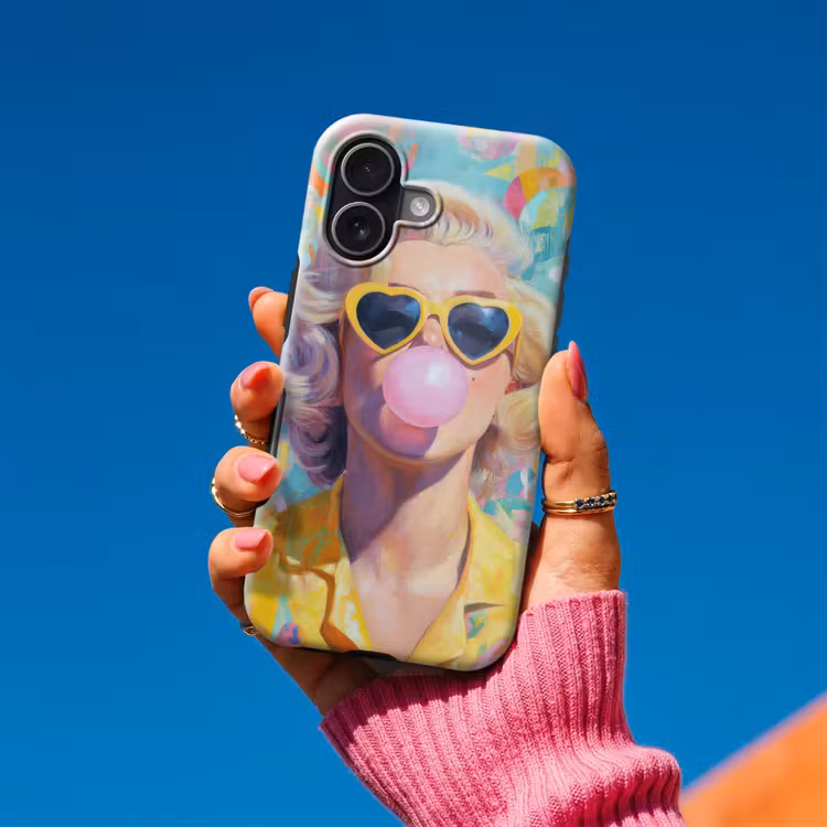 Vrouw - Blond - Roze kauwgom - Kleurrijk - Pastel Toughcase MagSafe Apple iPhone 17 klein -Sfeer1V