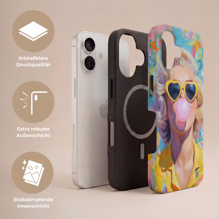 Vrouw - Blond - Roze kauwgom - Kleurrijk - Pastel Toughcase MagSafe Apple iPhone 17 klein -USP_Lagen_DE