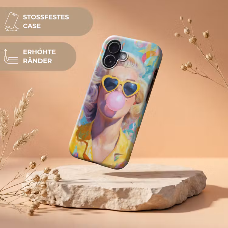 Vrouw - Blond - Roze kauwgom - Kleurrijk - Pastel Toughcase MagSafe Apple iPhone 17 klein -USP_RandenV_DE