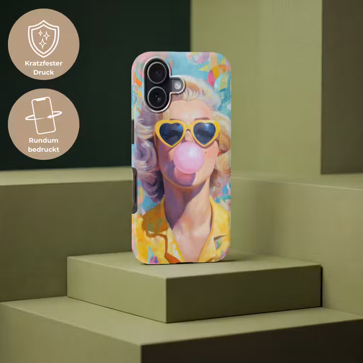 Vrouw - Blond - Roze kauwgom - Kleurrijk - Pastel Toughcase MagSafe Apple iPhone 17 klein -USP_PrintM_DE