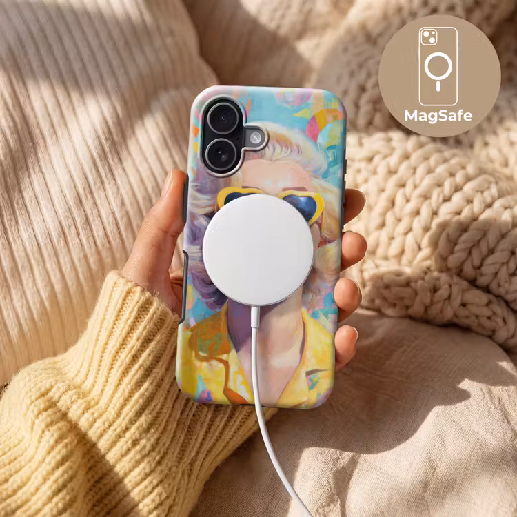 Vrouw - Blond - Roze kauwgom - Kleurrijk - Pastel Toughcase MagSafe Apple iPhone 17 klein -USP_MagsafeV