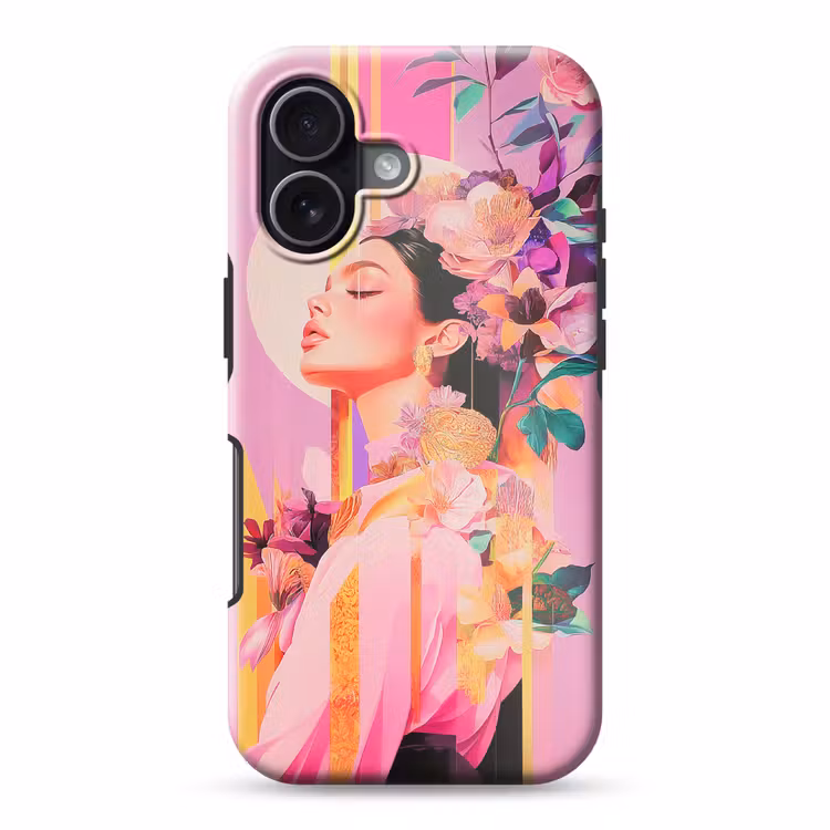 Vrouw - Bloemen - Paars - Abstract Toughcase MagSafe Apple iPhone 17 klein -3d