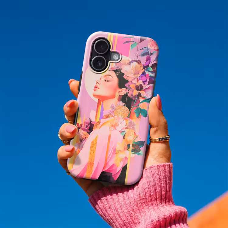 Vrouw - Bloemen - Paars - Abstract Toughcase MagSafe Apple iPhone 17 klein -Sfeer1V
