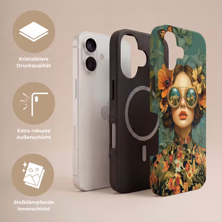Vrouw - Bloemen - Vlinders - Natuur - Vintage Toughcase MagSafe Apple iPhone 17 klein -USP_Lagen_DE