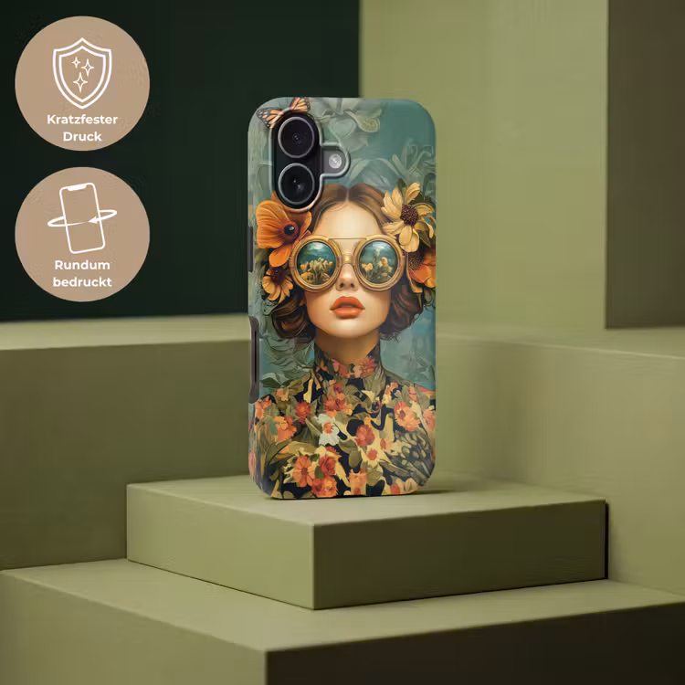 Vrouw - Bloemen - Vlinders - Natuur - Vintage Toughcase MagSafe Apple iPhone 17 klein -USP_PrintM_DE