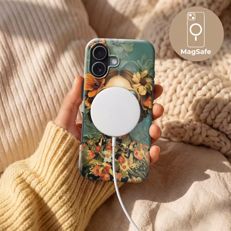 Vrouw - Bloemen - Vlinders - Natuur - Vintage Toughcase MagSafe Apple iPhone 17 klein -USP_MagsafeV